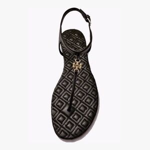 TORY BURCH | Marion Quilted Leather T-Strap Black Sandals | Sz 7.5